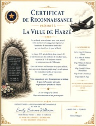 Certificat de reconnaissance Famille DICKERSON  Décès Aviateurs américains 1945