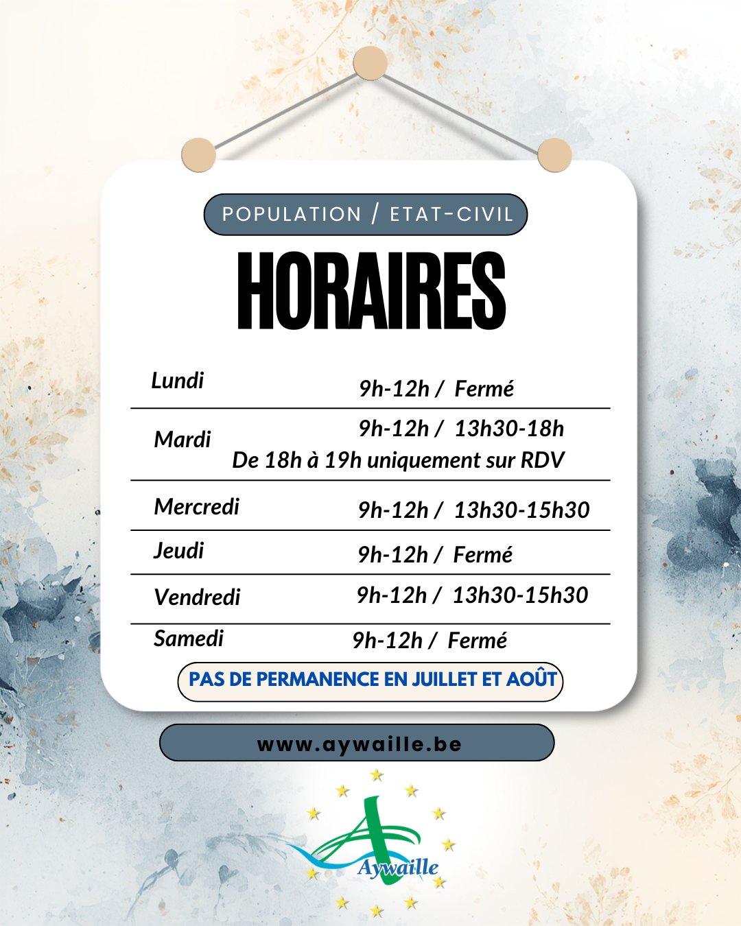Population Etat civil Horaires Ouverture