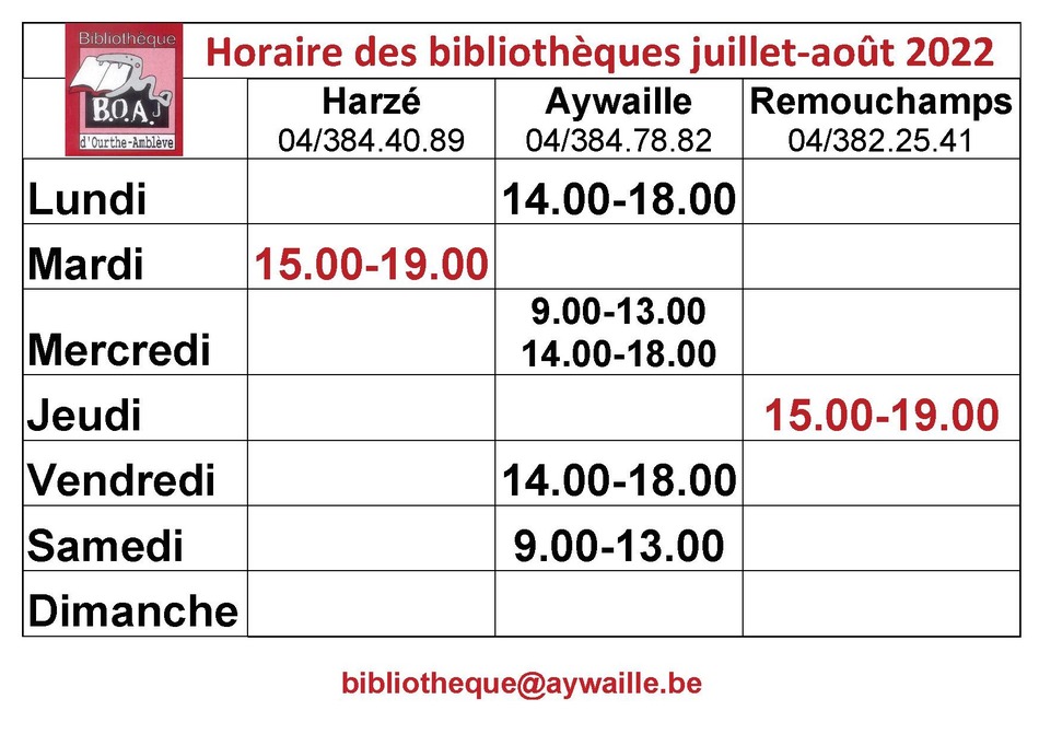 Horaire été pour site internet